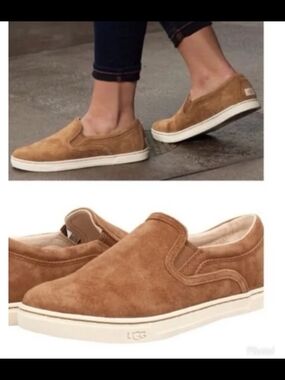 New UGG Fierce Chestnut Brown Suede Slide On Sneaker Size 7